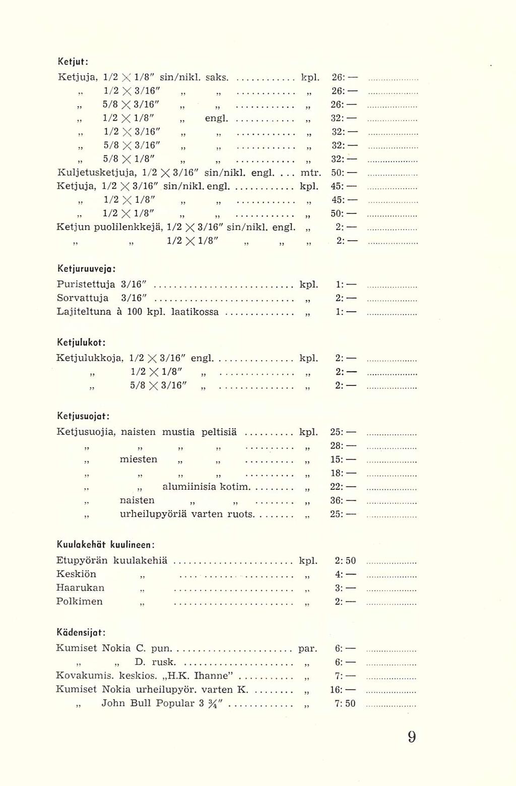 1/2 1/2 1/2 1/2 1/2 alumiinisia naisten urheilupyöriä D. John engl. Ketjut: Ketjuja, 1/2 X 1/8" sin/nikl. saks kpl.