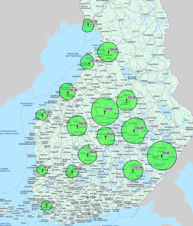 Taajuuskokonaisuus 19 (nyk. TK 22) 29% väestöpeitto Kunta Taajuus Vanha TK Alajärvi 106.0 TK22 Iisalmi 105.4 TK23 Kokkola 101.3 TK22 Kuopio 102.6 TK22 Mikkeli 105.4 TK22 Mänttä-Vilppula 106.