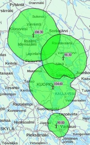 7 Pieksämäki 102.2 Varkaus 92.7 Iisalmi 106.