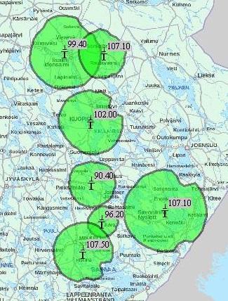 4 Pieksämäki 1 Joroinen 90.4 Pieksämäki 1 Juva 96.2 Pieksämäki Kuopio 102.