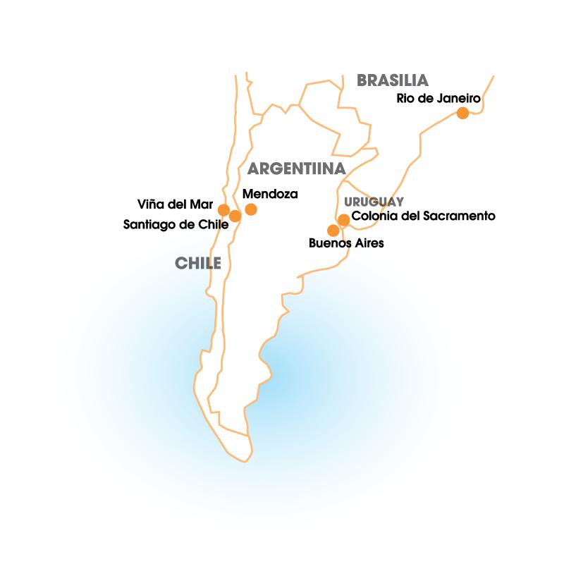 MATKAOHJELMA 1.päivä, 3.12. Lento Santiago de Chileen 2.päivä, 4.12. Santiago de Chile Kentällä odottamassa matkanjohtajamme, jonka kanssa lähdetään hotellia kohti.