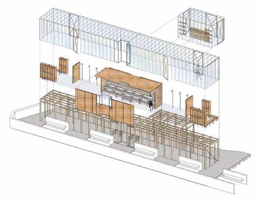 Axonometry exploded Queen Elizabeth Hallin kattoterassilla Southbank Centren tapahtuma- ja taidekeskuksessa sijaitseva sauna oli kiinnostava näyte suomalaisesta, tuoreesta design-osaamisesta, jossa