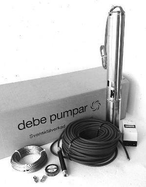DEE Pumppupaketit 3-vaihe Pumppupaketti sisältää: Pumpun, kaapelin liitettynä pumppuun kutisteliitoksella, vaijerin + lukot, teipin ja moottorisuojan. Kaapelin saa tilattua myös valuliitoksella.