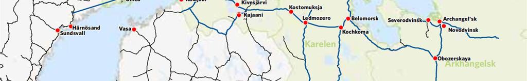 Pohjois-Suomen rataverkolta on yhteys Venäjän rataverkkoon Vartiuksen kautta ja Ruotsin rataverkkoon Tornion kautta.