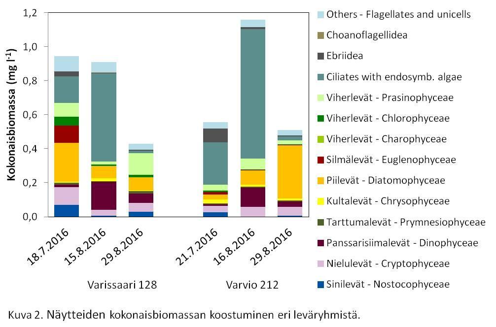 LIITE 4 3.2. Leväryhmät Kasviplanktonnäytteiden kokonaisbiomassan jakautuminen eri leväryhmiin on esitetty kuvassa 2 sekä taulukoissa 6-7.