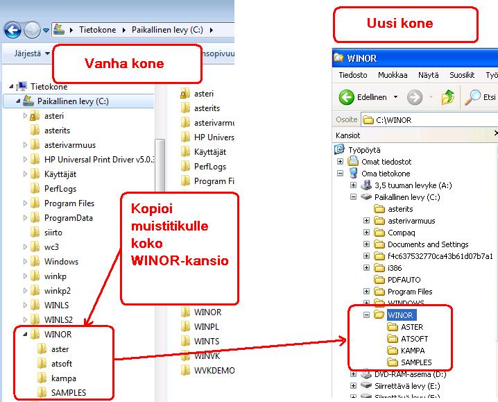 100/109 KÄYTTÖOHJEET Asteri Ostoreskontra 11 OHJELMAN SIIRTÄMINEN UUDELLE KONEELLE Perusperiaate on, että ohjelma täytyy kertaalleen asentaa työasemalle.
