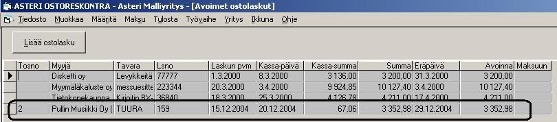 Asteri Ostoreskontra KÄYTTÖOHJEET 33/109 Voit määrittää, siirretäänkö sisäänluettavien laskujen päivämäärät valitulle kuukaudelle vai tuodaanko sellaisenaan.