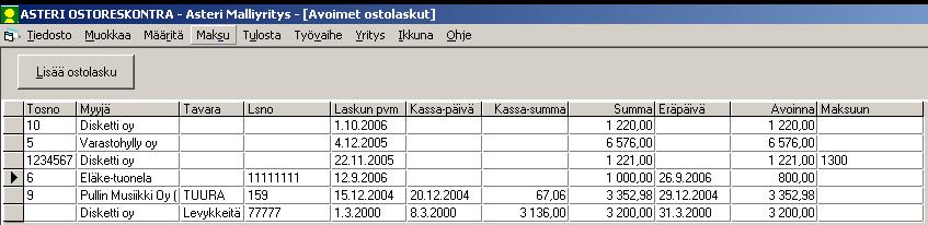 54/109 KÄYTTÖOHJEET Asteri Ostoreskontra 4.