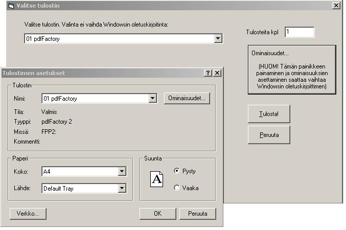 mille kirjoittimelle tulostetaan. Asetus on automaattisesti päällä.