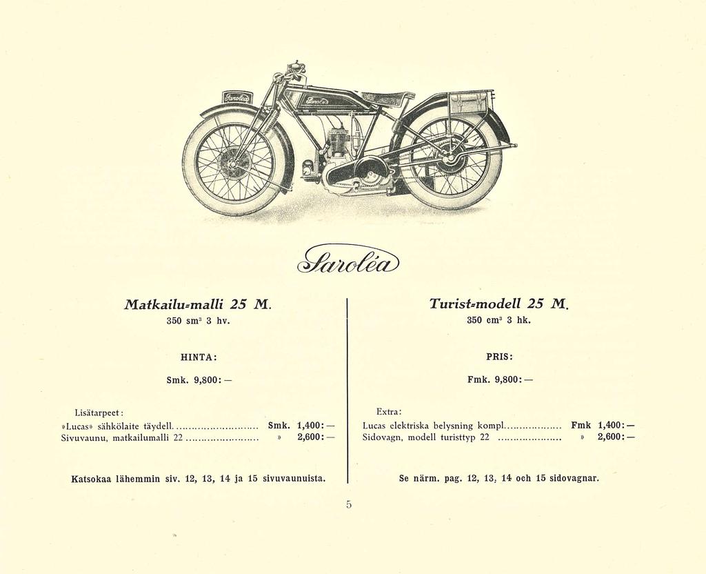 M.aikailu*malli 25 M.. 350 sm 3 3 hv. TuvisUmodell 25 M. 350 cm 3 3 hk. HINTA: Smk. 9,800; PRIS: Fmk. 9,800: Lisätarpeet:»Lucas» sähkölaite täydell Smk.