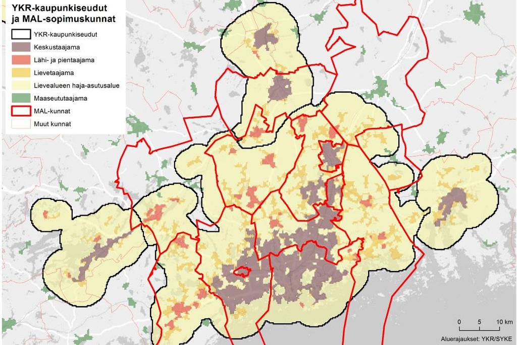 14 Liite 1. MAL kaupunkiseudut kartalla YKR kaupunkiseudun määritelmä: http://www.ymparisto.