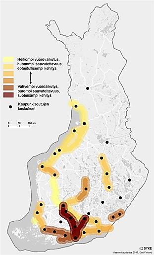 KAUPUNKISEUTUJA YHDISTÄVÄT KASVUKÄY- TÄVÄT JA NIIDEN VÄLINEN VUOROVAIKUTUS ALUEELLINEN VUOROVAIKUTUS ihmisten ja yritysten liikkuvuus, asiointi, toiminta, kontaktit jne.