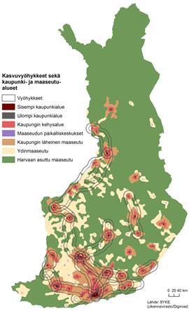 KAUPUNKIALUEIDEN KASVU JA LAAJENE- MINEN ON JATKUNUT VUOSIKYMMENIEN AJAN +733 000 kaupunkialueiden kasvu vuosina 1990-2016 +23 000 Kaupungin läheinen