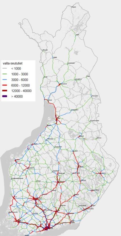 MAANTIELIIKENTEEN LIIKENNEVIRRAT VALTA-, KANTA- JA SEUTUTEILLÄ VUOSINA 2012-2015 MUUT PÄÄVÄY- VUOROKAUSI- LIIKENNE KES- KIMÄÄRIN HELSINKI SORMIMALLI Helsinki-Tampere Helsinki-Turku Helsinki-Lahti