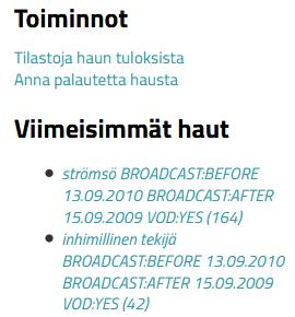 Hakutulokset on mahdollista järjestää Järjestä-painikkeella ohjelman nimen mukaan aakkosjärjestykseen tai lähetysajan mukaan järjestykseen.