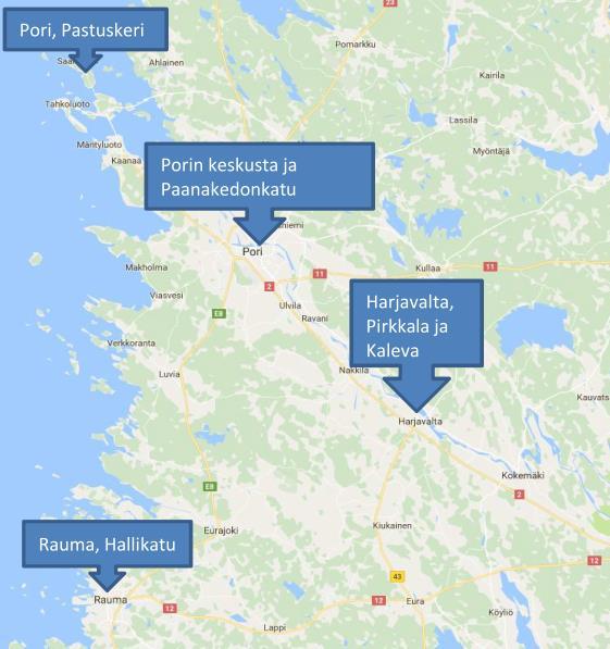 17 Kuva 2. Mittausasemien sijainnit seutukartalla. Ilmanlaadun valvonnan mittaustulokset saadaan reaaliajassa (laboratorioissa analysoitavia metallipitoisuusnäytteitä lukuun ottamatta).