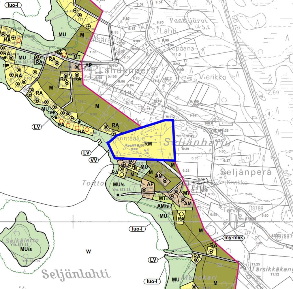 Ote Iin rannikon ja saarten osayleiskaavasta (ei mittakaavassa). Suunnittelualueen alustava rajaus sinisellä.