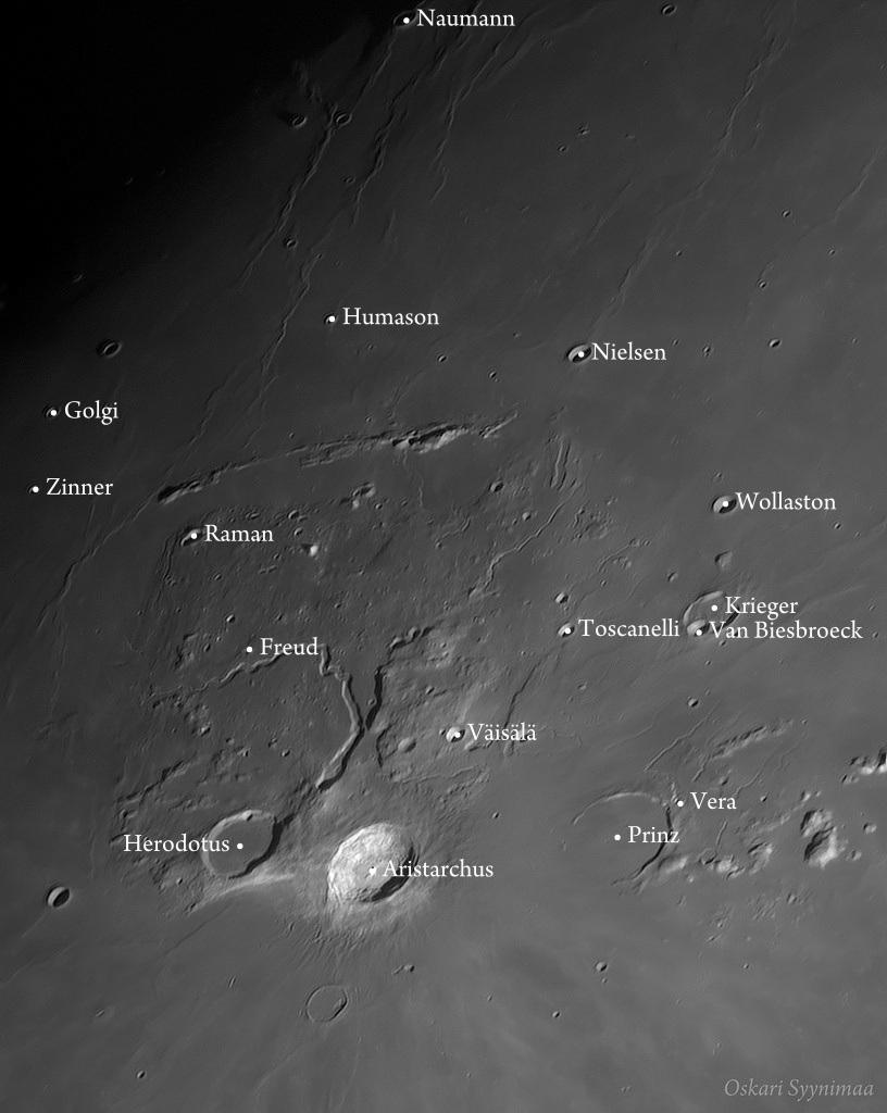 Kuva 3. Oskari Syynimaan kartta Aristarchuksen ylängöstä ja sen lähiympäristöstä kuvattuna 13.10.2016 klo 21.55 Kauhavalla.