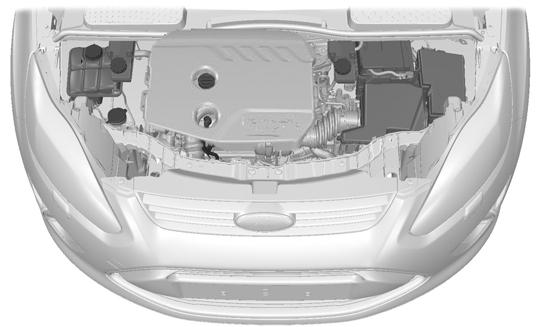 Huolto MOOTTORITILAN YLEISKATSAUS - 1.6L DURATORQ-TDCI (DV) DIESEL A B C D E F I H G E130031 A B C D E F G Jäähdytysnestesäiliö * : Katsokaa Moottorin jäähdytysnesteen tarkistus (sivu 212).