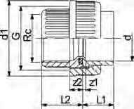 Yhistäjät / muunnosliittimet liima - kierre PF 2 32 450 Muunnosliitin PVC-C - metrimitoitus Rp iittimen pää: iimamuhvi - metrimitoitus iittimen pää: Suora sisäkierre Rp Tiiviste: O-rengas EPM kooi no.