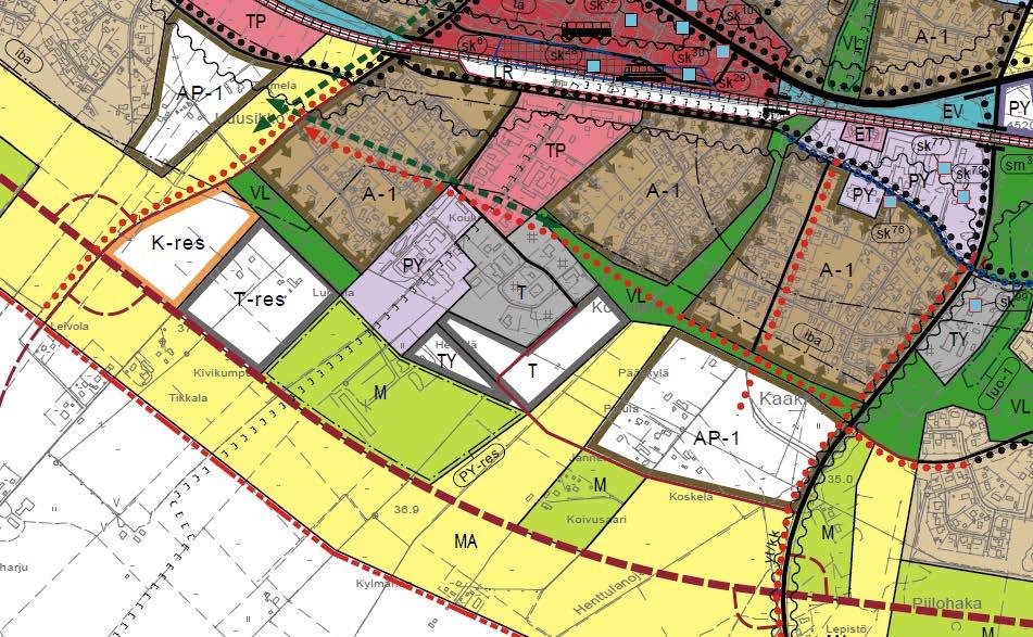 Ote voimassa olevasta Muhoksen kirkonkylän osayleiskaavasta 2030.