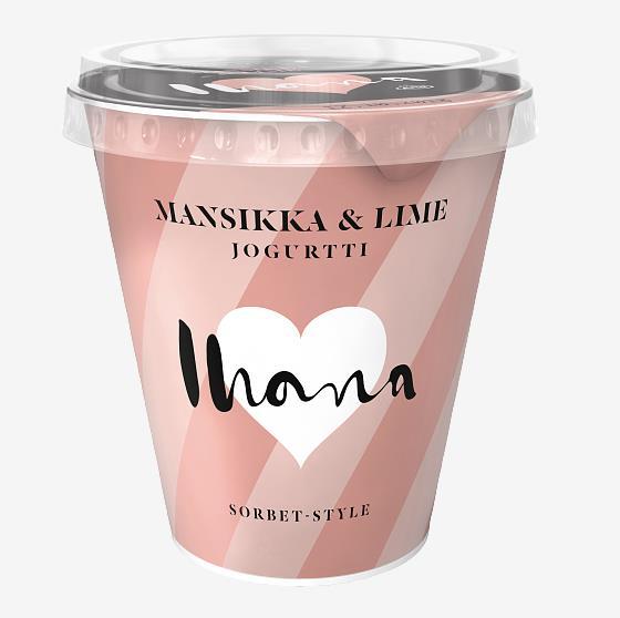 Arla Ihana 300 g Sorbet-Style mansikka-lime laktoositon jogurtti Brandi: Arla Ihana Alabrandi: Täydellinen tuotenimi: Arla Ihana laktoositon sorbet-style