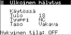 Hälytykset Valikko Paluu Nuoli ylös Valinta Nuoli alas Päävalikkoja pääsee selaamaan painamalla perusnäytöllä valikko-painiketta. Valikkoja selataan nuoli-painikeilla.