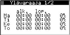 lämmönjakopiirien lämpötilaa. Näytöillä asetetaan lämpötilanmuutoksen alkamisen ja loppumisen kellonajat viikonpäiväkohtaisesti, sekä muutos asteina. Lämpötilanmuutos voi olla -10...+10 asteen välillä.