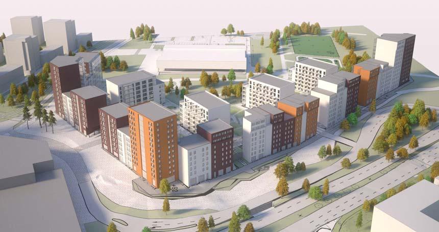 Kuva 27: Uusi asuinkortteli katujärjestelyineen muuttaa Hervannan valtaväylän varren kaupunkikuvallisen ilmeen