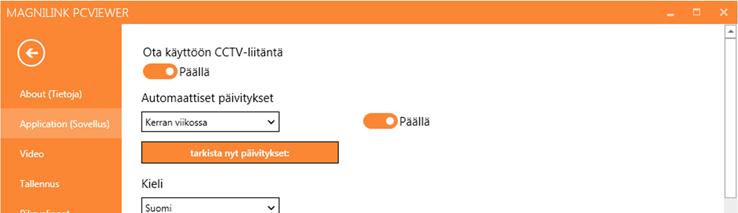 7.5.4.2 Application Settings (Sovellusasetukset) Ota käyttöön CCTV-valvontakameraliitäntä Jos tämä toiminto on aktivoitu, MagniLink PCViewer tukee ZoomText- ja SuperNova-.suurennusohjelmien käyttöä.