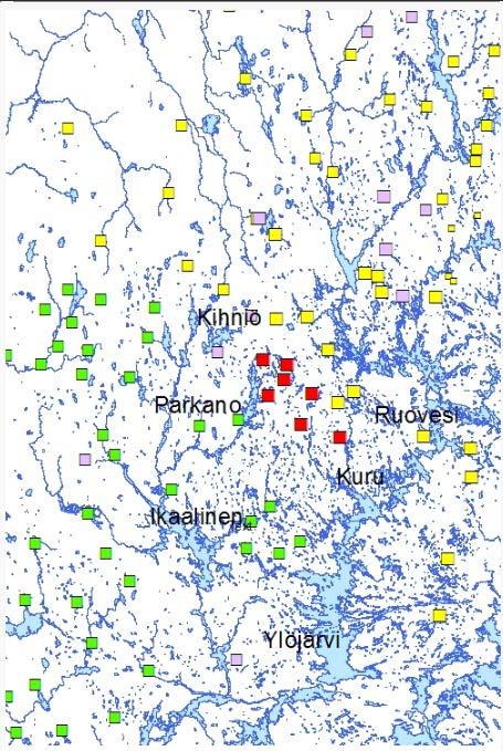 4 Kuva 1B. Metsästysseurat, joiden alueella on majavien pesiä Pohjois-Hämeen länsiosassa ja Satakunnan riistakeskusalueen itäosassa.