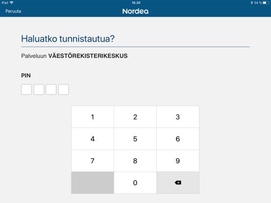 Kirjautuminen tabletilla omakantaan Kun olet tällä sivulla sinun pitää avata Nordean tunnusluvutsovellus laitteellasi Kun olet avannut tunnuslukusovelluksen, pyytää se sinulta