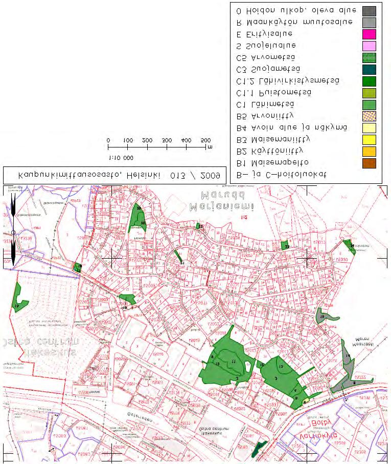 Hoitoluokituskartta Itäkeskuksen ja Marjanieen luonnonhoitosuunnitela uosille 2009 2018 Hoitoluokkakartassa etsät oat pääsääntöisesti lähietsää, utta Koiunieessä on aroetsäksi luokitettu