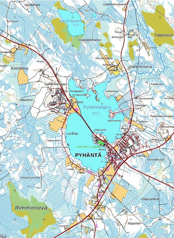 Pyhännänjärvi katkaisee tasaisen harjujakson pienellä järvilaaksolla, jonka rannoille on muodostunut haja-asutusta ja Pyhännän taajama. Pyhännän kohdalla harjun päällä kulkee Iisalmen-Ouluntie.