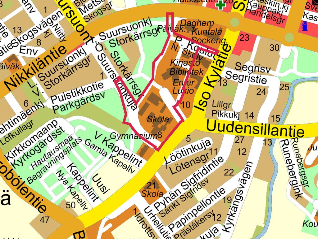 Suunnittelulue Muutoslue sijiee Sioon hllinnollisess esuss iilässä, esustn ouluorttelilueiden sisällä j tuntumss. so Kylätie on muutoslueen itäreunll, eteläreunll on ny. Oilnolu j Suursuonolu.