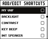 7 Pikavalinnat Shortcuts (Pikavalinnat) -sivulle pääsee painamalla VOL/SQL-nuppia pitkään.