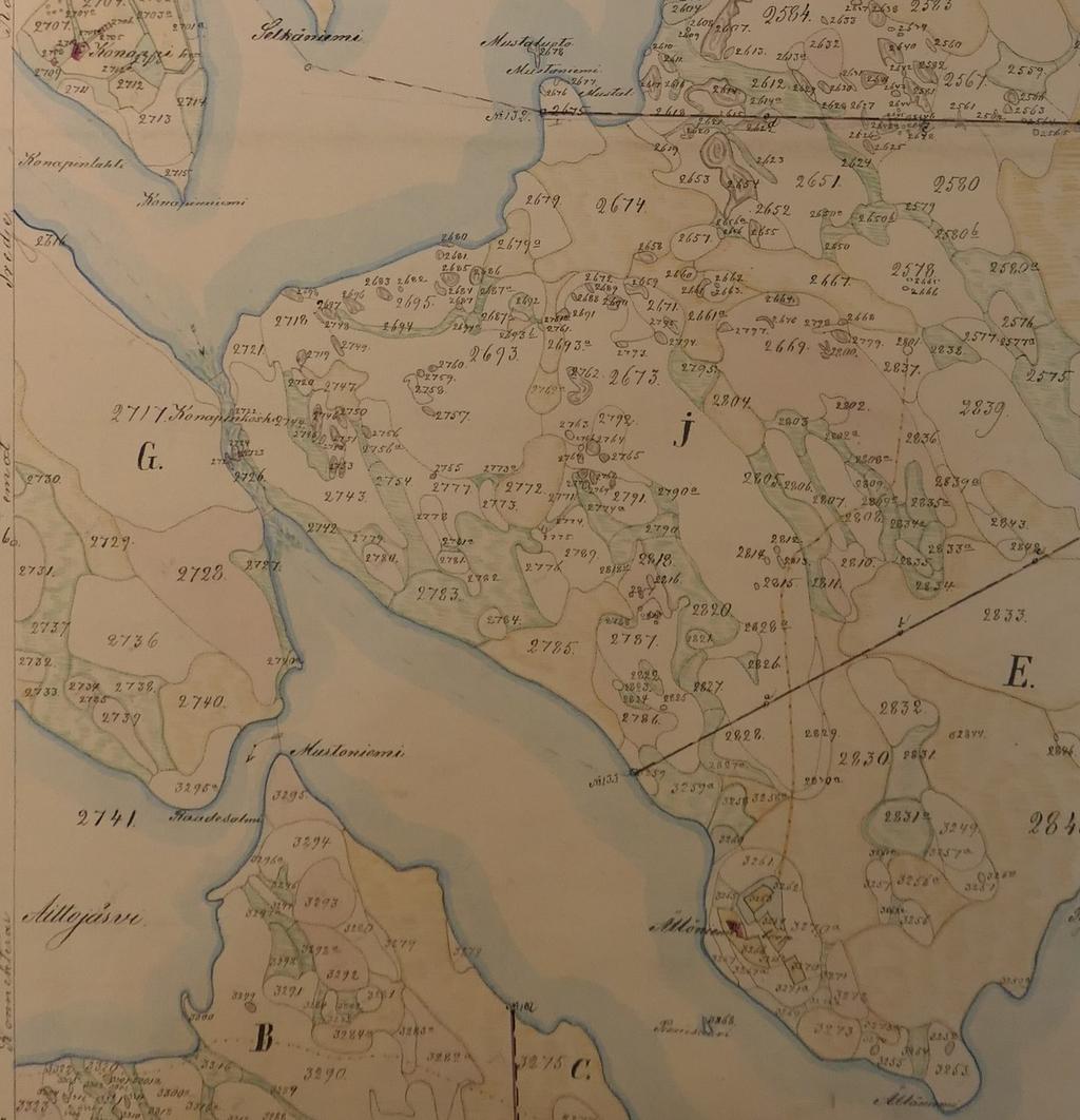 27 Ote vuoden 1862 isonjaon kartasta, Konapinkoski kartan keskiosassa vasemmalla.