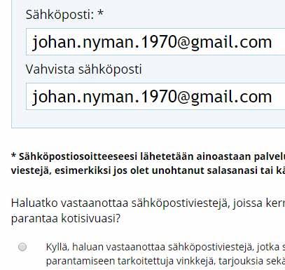 Lisää valintamerkki kohtaan, 0 jossa vahvistat, ettet ole robotti.