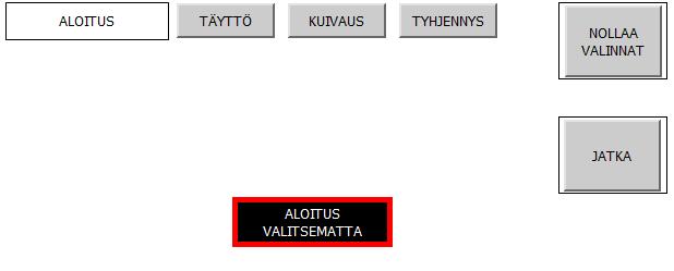 Siirry kuivauksesta täyttöön painikkeella voidaan siirtyä kuivauksesta takaisin täyttöön. Näin voidaan suorittaa kuivurissa esimerkiksi lisätäyttö.