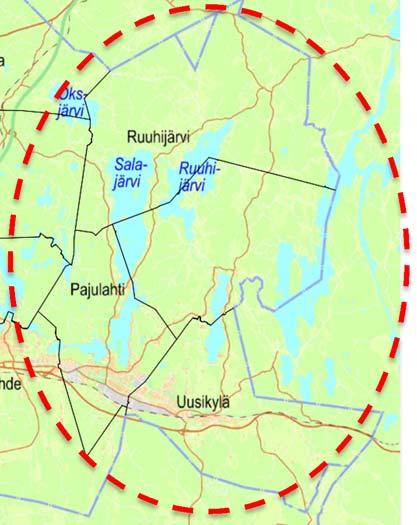 RUUHIJÄRVI IMMILÄ NASTOLA UUSIKYLÄ Rakokiven liikekeskuksen vaikutusalue.