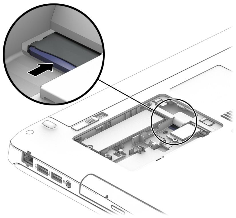 8. Aseta SIM-kortti SIM-korttipaikkaan ja työnnä korttia, kunnes se asettuu paikalleen. HUOMAUTUS: Oman tietokoneesi SIM-kortti saattaa näyttää hieman erilaiselta kuin näissä kuvissa.