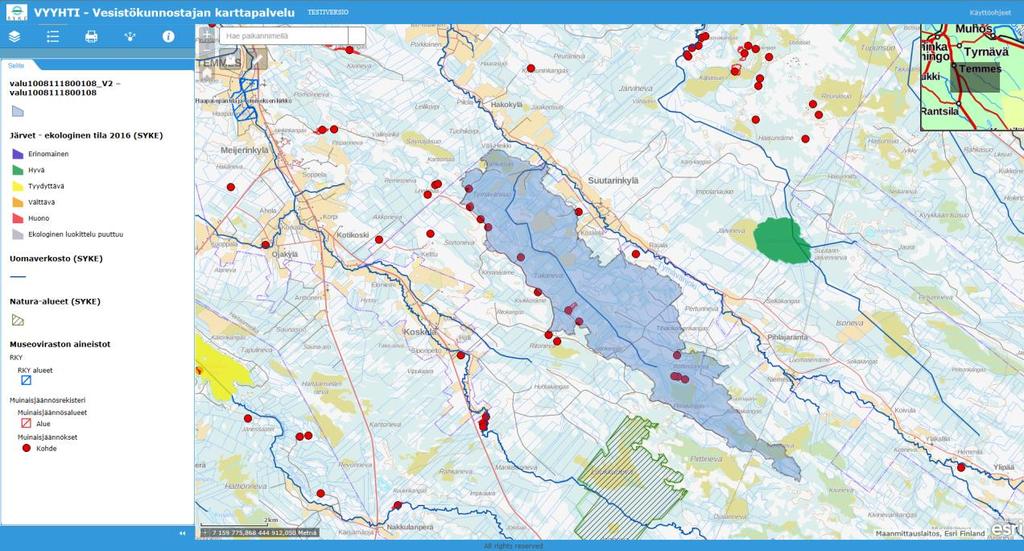 VYYHTI Vesistökunnostajan karttapalvelu: Vesistökunnostajan katselupalvelu (pilotti) Paikanna haluttu kohde paikannimihaun avulla Tarkastele kohdetta suunnittelutyötä tukevien aineistojen kanssa