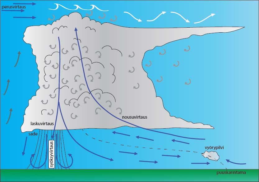 Virtaus ja turbulenssi CB-pilvessä Elina Tuhkalainen Kuvassa näkyvät CBpilven nousu- ja laskuvirtaukset On tärkeää huomata, että virtauksia esiintyy myös pilven ulkopuolella Voimakkaiden virtausten