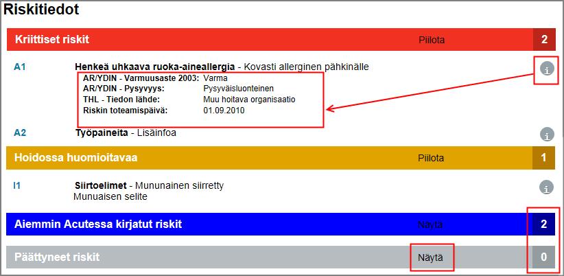 Lisäys ja muokkaus Riskien lisääminen ja muokkaaminen tapahtuu aina istunnon kautta. Kun istunnon ollessa avoinna klikataan Star of life symbolia, avautuvat riskitiedot muokkaustilaan.