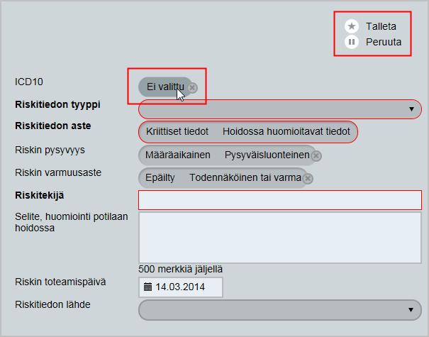 aiemman päivän. Riskitiedon lähde = lähteeksi valitaan tieto, josta riskitieto on peräisin esim. potilas kun riskitietoa kirjataan potilaan kertoman perusteella.