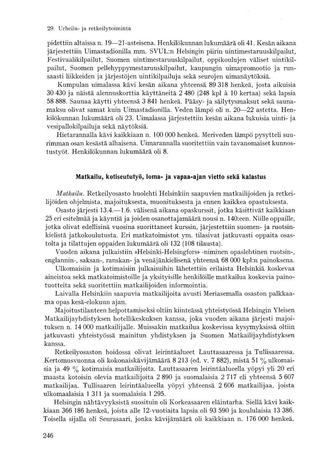 pidettiin altaissa n. 19 21 -asteisena. Henkilökunnan lukumäärä oli 41. Kesän aikana järjestettiin Uimastadionilla mm.