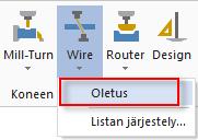 Wire harjoituskirja 1: Yksittäiset profiiliradat 9. Valitse Koneen tyyppi, Wire, Oletus käyttääksesi lankasahauksen oletuskoneenmäärittelyä.