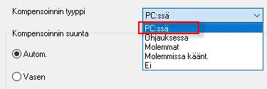 Sahausradan kompensointi lasketaan, eikä ohjaukselle tulosteta kompensoinnin koodeja. Tällä asetuksella työstöradan liike näkyy paremmin. 5.