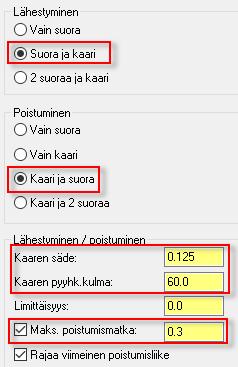 Wire harjoituskirja 1: Yksittäiset profiiliradat Lähestymis- ja poistumisliikkeillä vähennetään purseen syntyä langan irrotessa kappaleesta. 12. Määritä liikkeiden kaaren säteeksi 0.