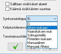 Wire harjoituskirja 4: 4-akseliset työstöradat 7. Valitse Synkronointitavan pudotusikkunasta Alkion mukaan.